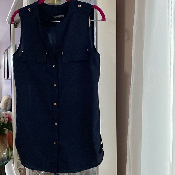 Premise Studio Dark Navy Sleeveless Semi Sheer Top S - Picture 3 of 10